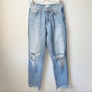H&M High Rise Distressed Raw Hem Jeans